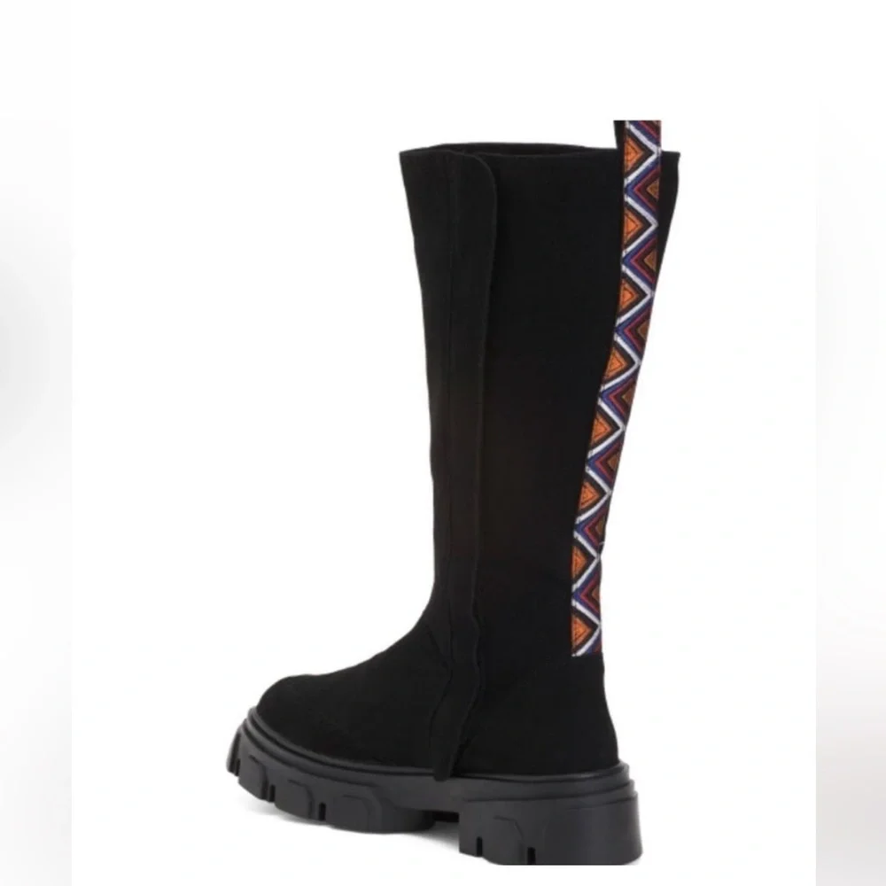 FARM Rio Black Suede Over-the-Knee Boots with Geometric Trim
